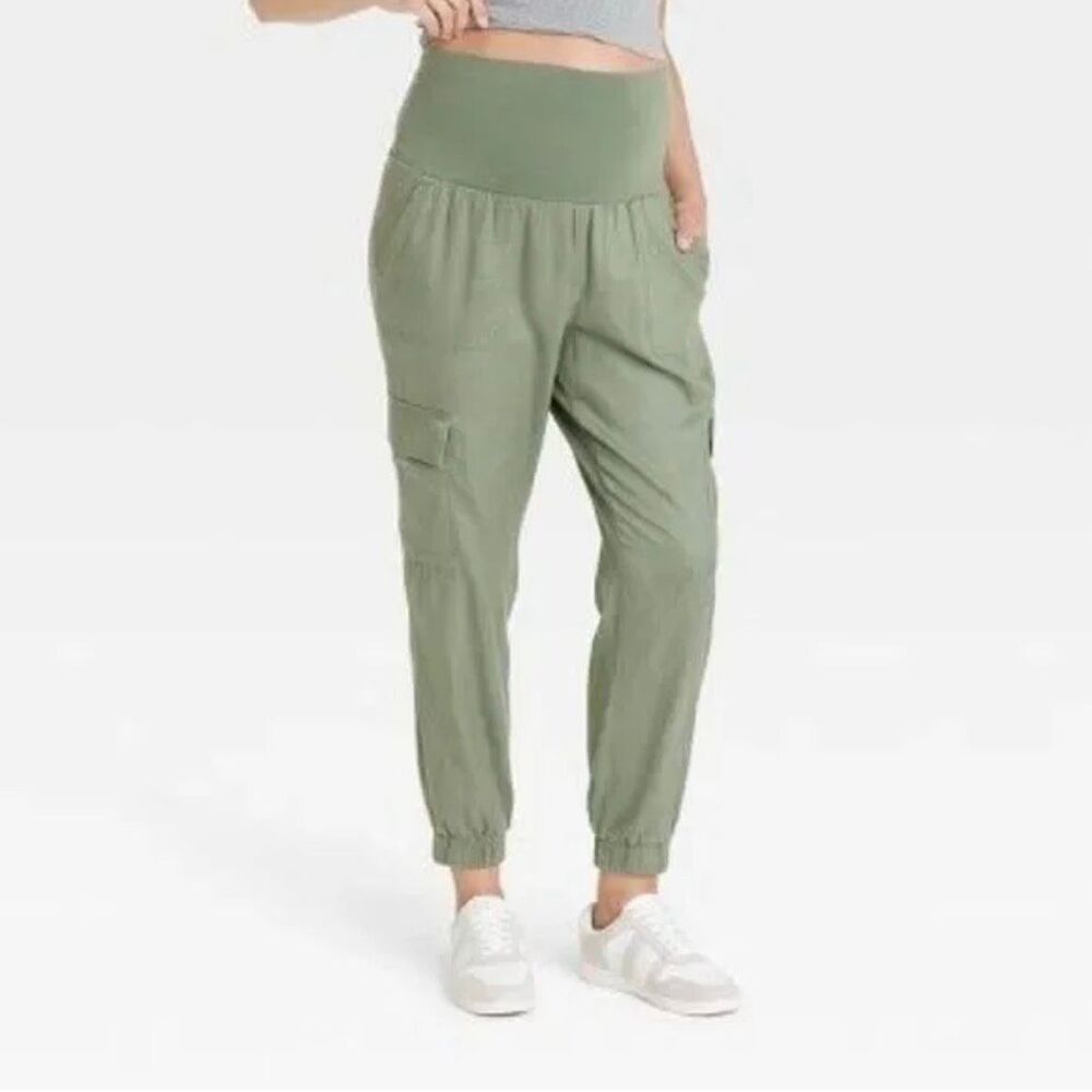 Isabel Maternity Green Cargo Jogger Pants With Bellyband Size XXL New